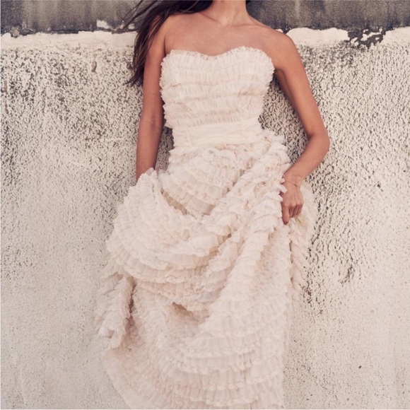 LOVESHACKFANCY STRAPLESS RUFFLE BEACH WEDDING DRESS SIZE 2 - Picture 13 of 13